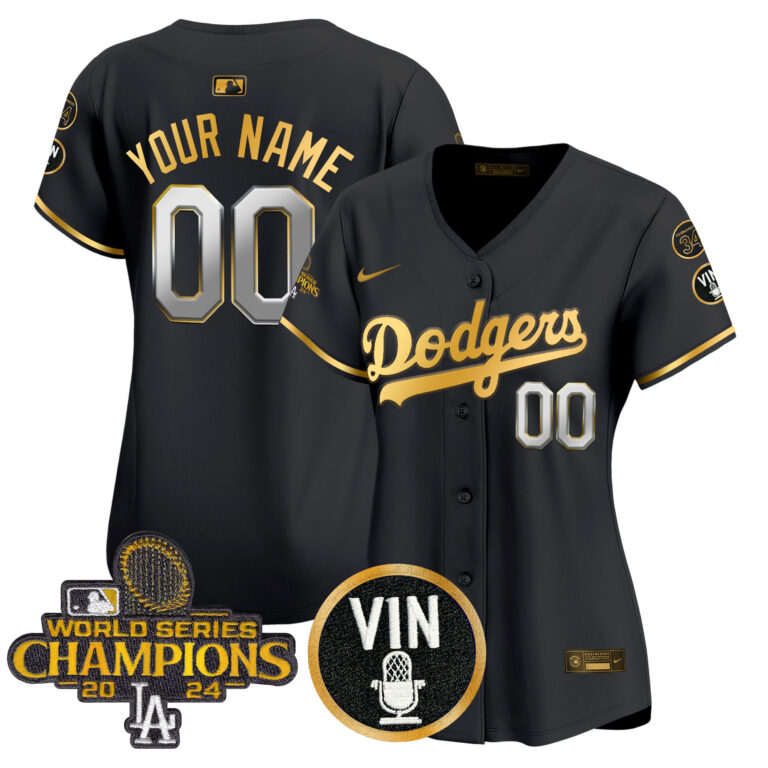 Women Los Angeles Dodgers Custom  Gold Vapor Premier Limited black MLB Nike Jersey 2025